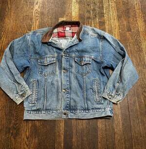 Vintage Marlboro Country Store Denim Trucker Jacket XL Leather Collar MCS 273